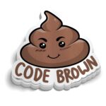 A cartoon image of a poop with the words Code Brown underneath